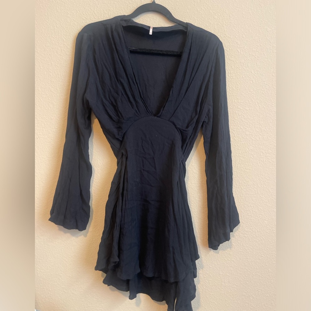 Free people long sleeve plunge blouse with slit detailing